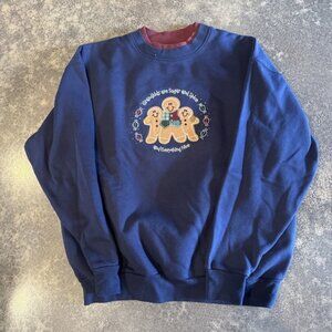 M & C SPORTSWEAR CHRISTMAS GINGERBREAD SWEATSHIRT‎ LARGE GRANDKIDS NAVY CUTE!